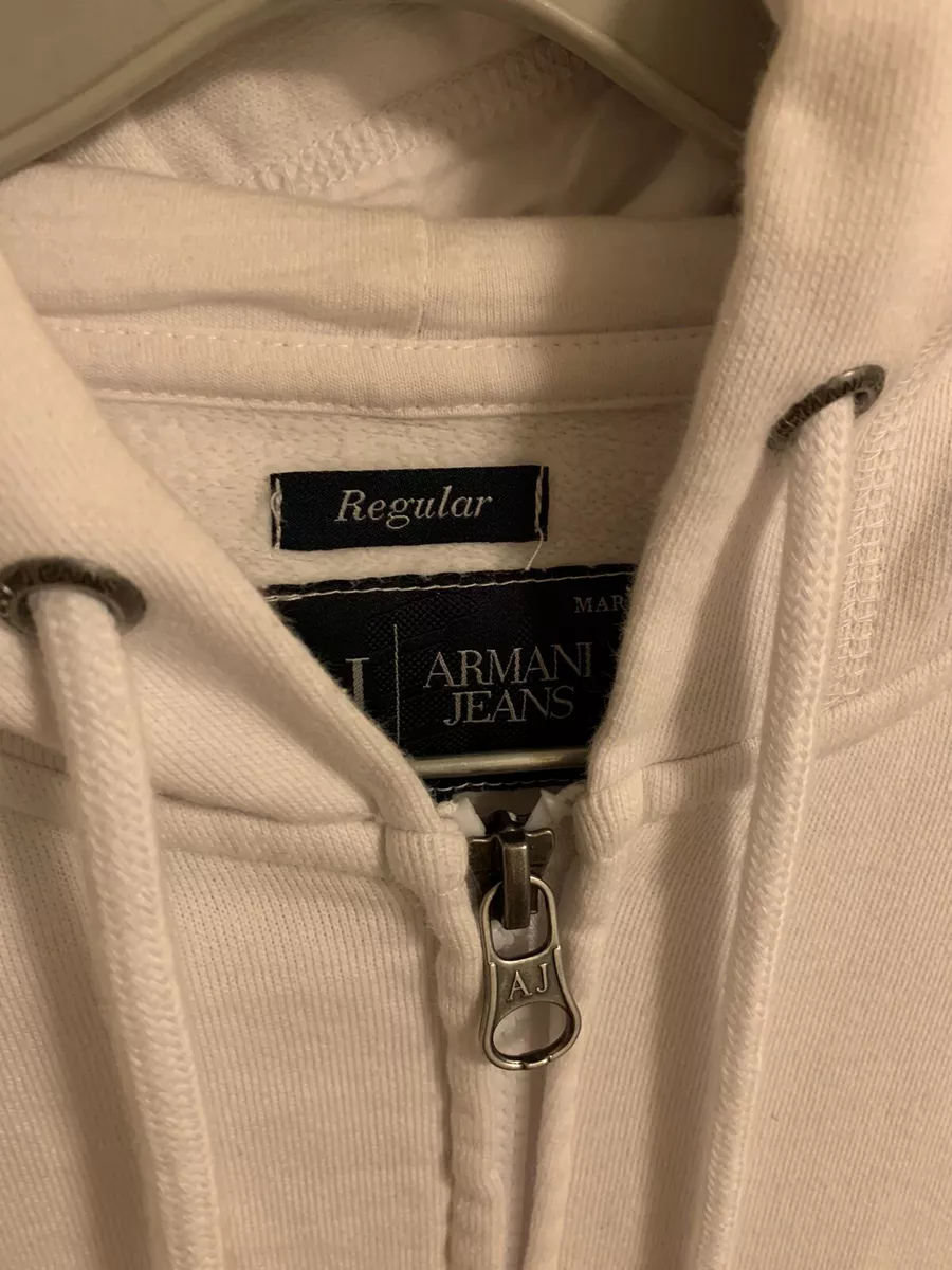 Armani Jeans Men s White Grey Logo Graffiti Full Zip Hoodie