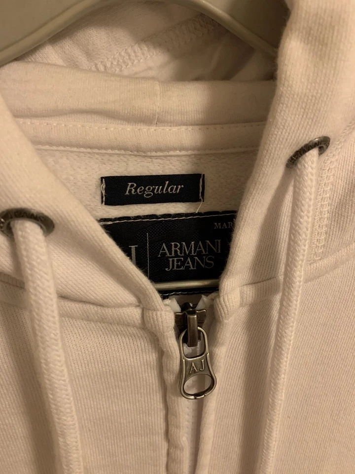 Armani Jeans Men's White /Grey Logo Graffiti Full Zip Hoodie Jacket,Size: L - Image 2 of 4