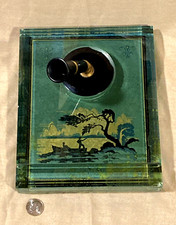 VINTAGE SHEAFFER'S REVERSE BEVELED GLASS INK PEN DESKTOP HOLDER GREEN TONE