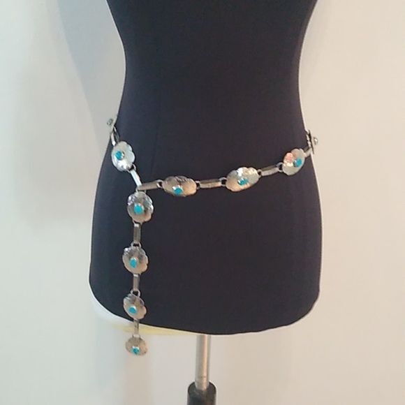 Vintage Sterling Silver Turquoise Concho Belt STERMEX 39\