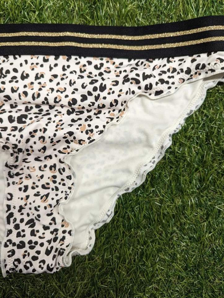 Bikini para mujer H&M blanco estampado de leopardo brillo dorado con volantes talla 10 nuevo con etiquetas Foto 4 de 4