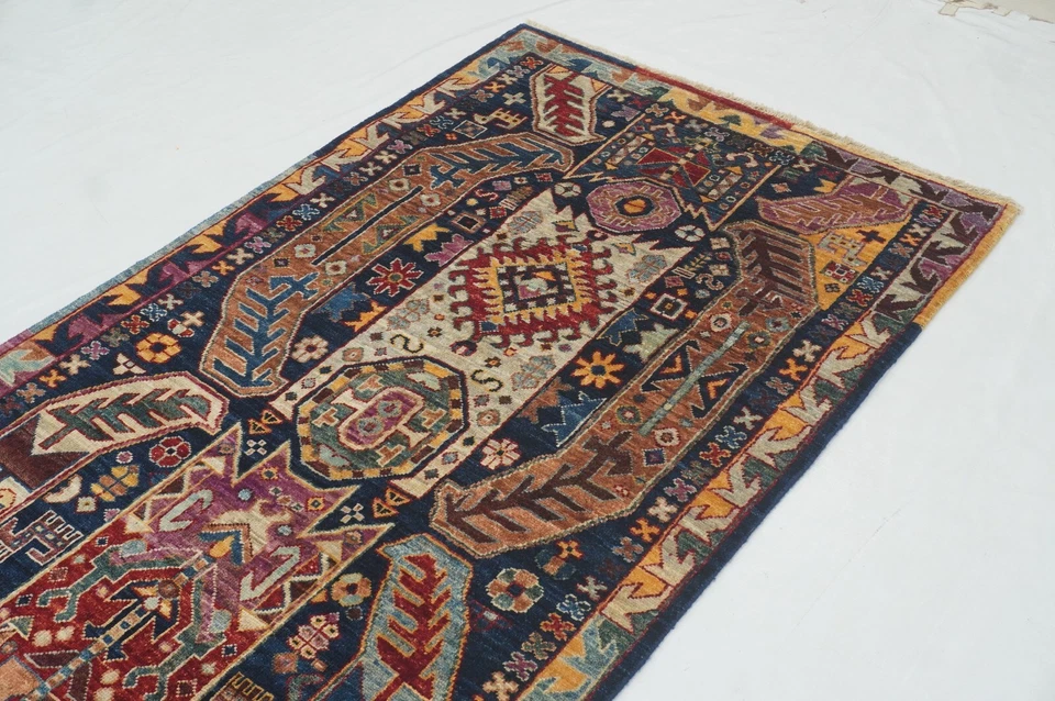 3 x 12 ft Navy Blue Samarkand Afghan Hand knotted Transitional Runner Rug - Image 4 of 4