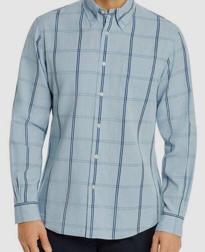 155 $ Brooks Brothers chemise de sport homme à manches longues en coton à carreaux bleus S - Photo 1/1