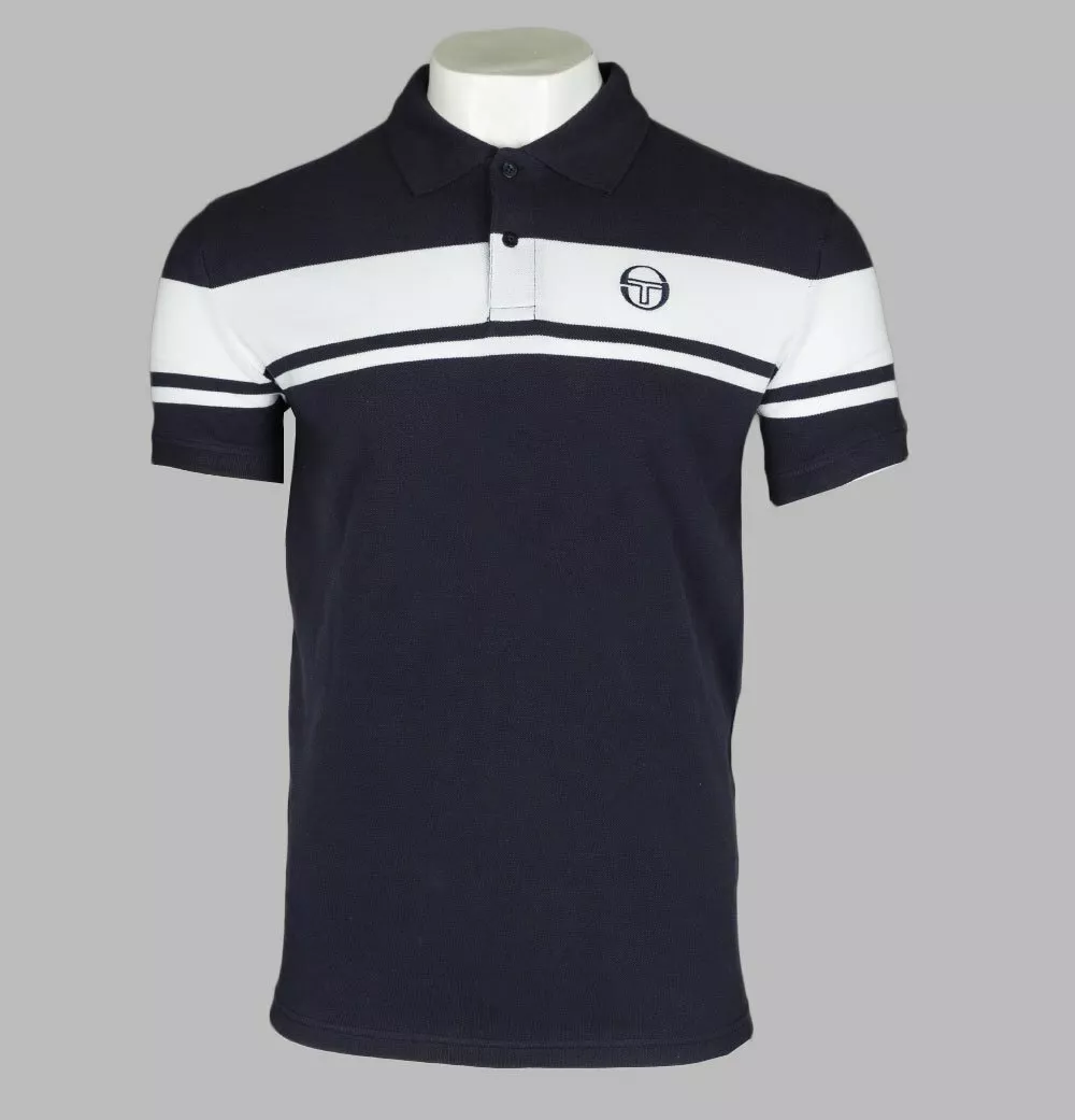 Sergio Tacchini Young Line Mens Polo Shirt Navy with White Strip