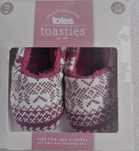 SAOLA Pantofole Totes bambino suola resistente Fair Isle maglia foderate in pelliccia taglia 13 1 nuove imballate