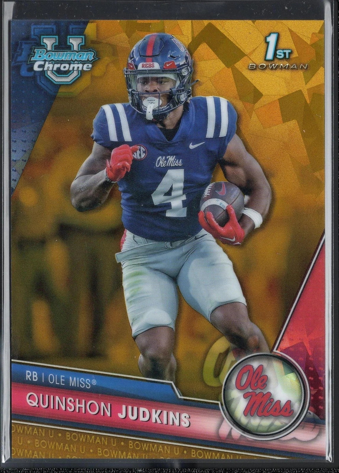 2023 Bowman University Chrome Sapphire #135 Quinshon Judkins Gold Sapphire 50/50