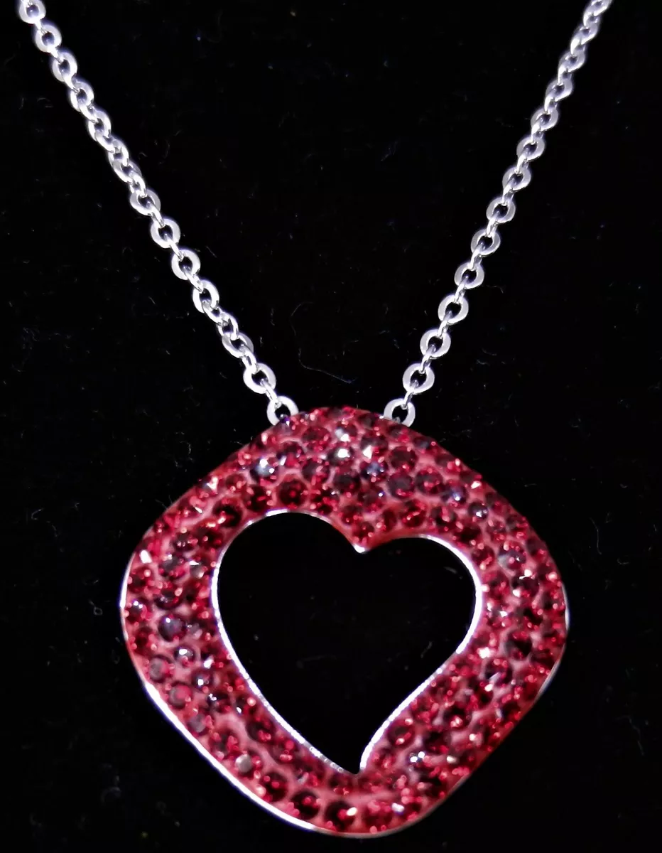 Swarovski Necklace Valentine s Red Heart Crystals Rhodium Plated