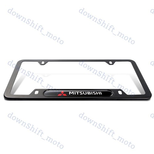 For 2PCS MITSUBISHI Black License Plate Frame Stainless Steel Metal New - 第 2/5 張圖片