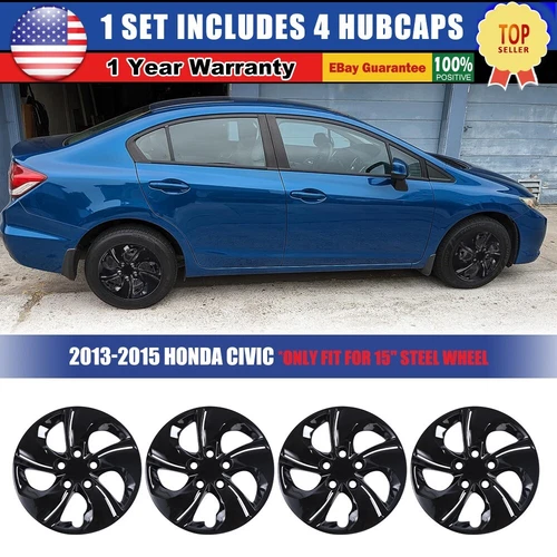 15" set of 4 Wheel Covers Full Rim Snap On Hubcaps for R15 Tire & Steel Rim Kits