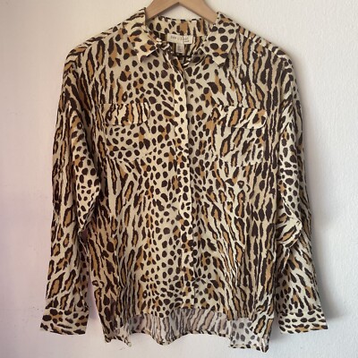 See U Soon Cheetah Button Down Long Sleeve Top NWT Size Small
