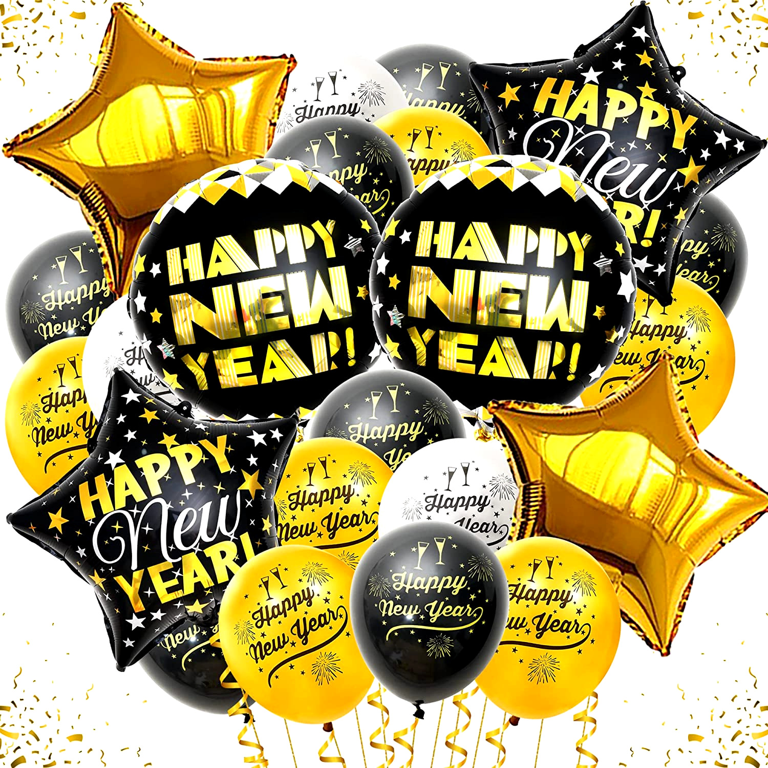 36 Pack 2022 Happy New Years Eve Party Foil Balloons Decoration 18" Star Gold