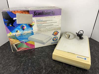 Vintage Microtek Scanmaker E6 MRS-1200E6 Flatbed Scanner SCSI W/ Cables & Box