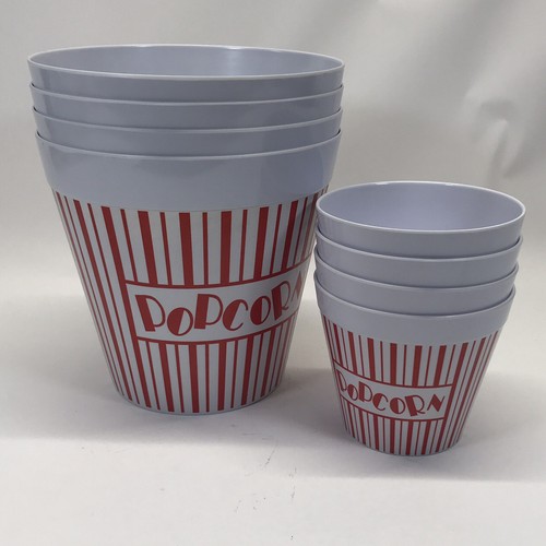 8 Piece POPCORN SERVING SET 4 Large 4 Small Containers Melamine Plastic - Picture 3 of 9