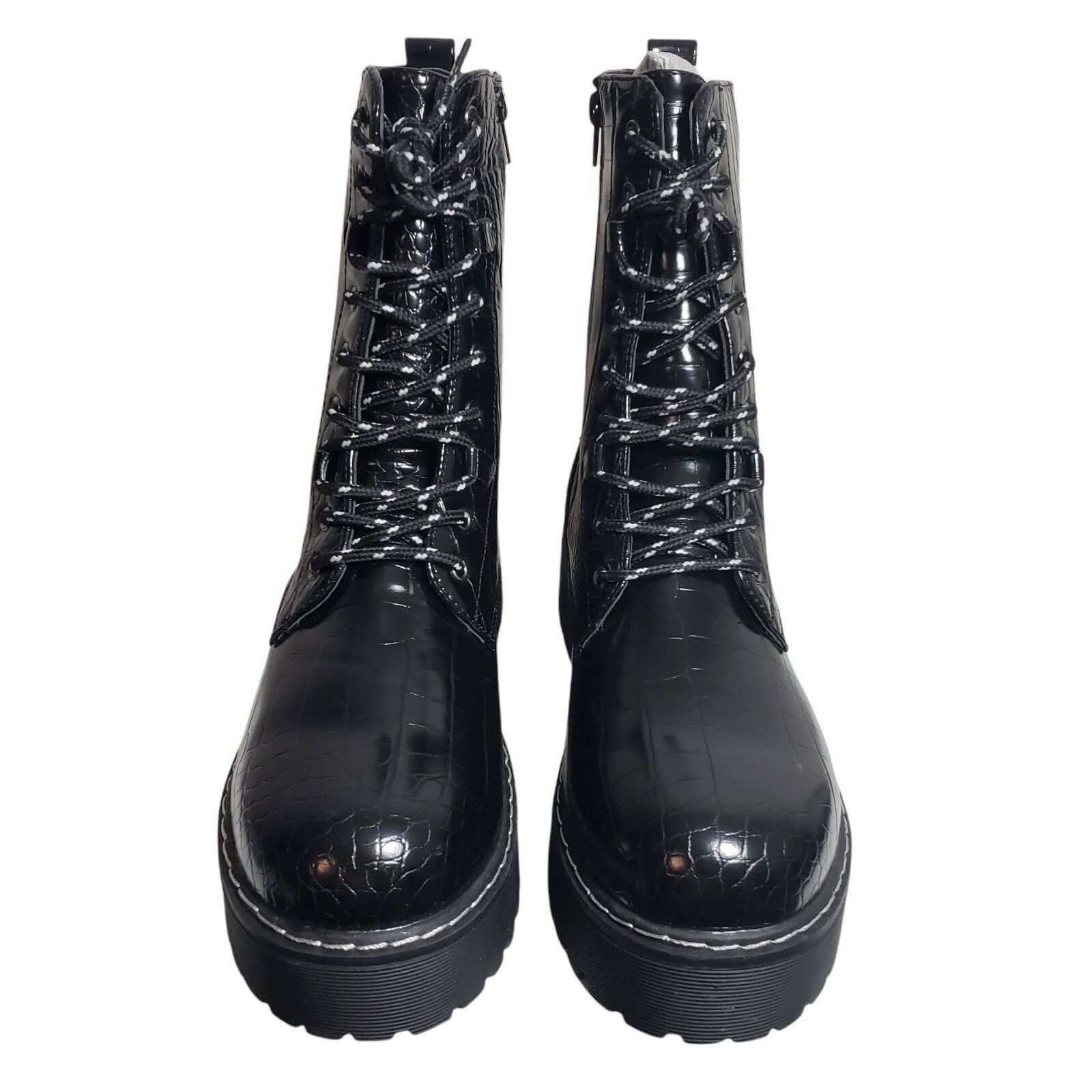 SAOLA Stivali da combattimento Olivia Miller donna Freya neri stampa coccodrillo suola a strappo stringati taglia 10