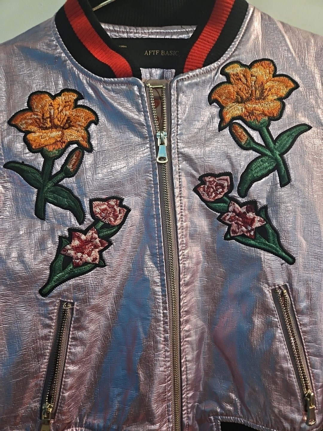 Size Small Pink AFTF Basic Bomber Jacket With Emb… - image 5