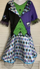 Girl's Clown Diamond Print Dress Costume, Large 12-14 , Purple Blue Black Green