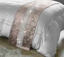 Blush Pink Diamante & Crushed Velvet Bed Runner or Cushion Cover Set  