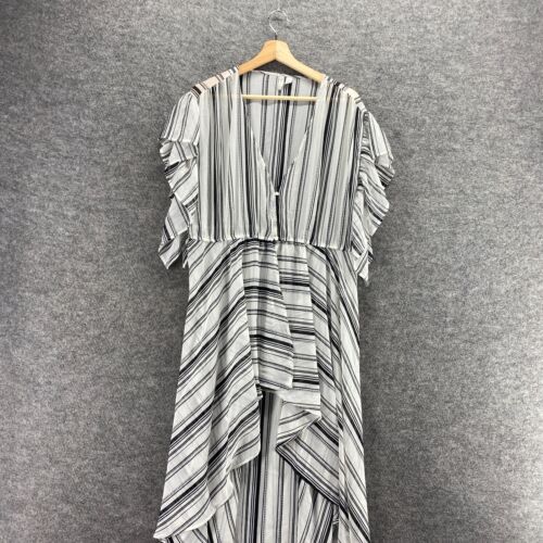 Cato Dress Women L Large White Striped Shift Midi V-Neck Short Sleeve Casual - Picture 3 of 9