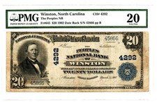 Winston, NC - $20 1902 Plain Back Fr. 653 Ch. # 4292 PMG Very Fine 20