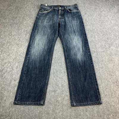 Hugo Boss Herren Jeans Relaxed Straight 32 32 Dark Wash Blau Schnurrhaare Verblasst Baumwolle