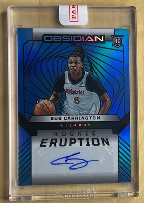 Bub Carrington 2024-25 Panini Obsidian Blue SSP Auto Rookie Eruption RC # d /30