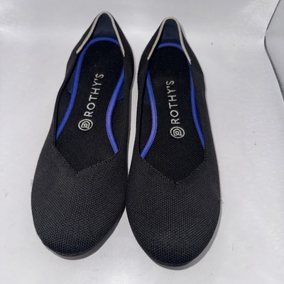 Rothys The Flat Round Toe Knit Slip On Shoes Womens 9 Black Ballet Flats PERFECT