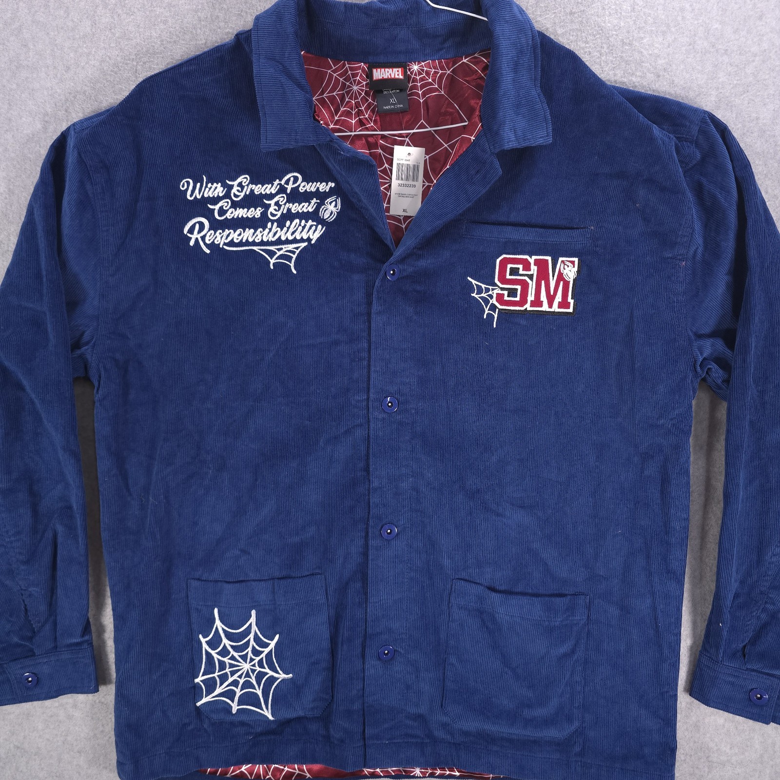 Marvel Spiderman Embroidered BoxLunch Corduroy Web Lined Chore Jacket Mens XL - second product detail image