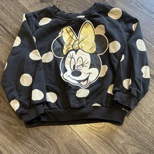 Girls 5/6 Minnie Mouse Sweatshirt Top H M Black Cream Polka Dot Sweater EUC