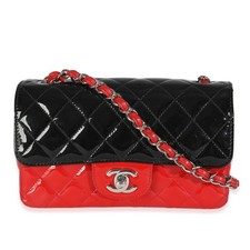 Chanel Red Black Quilted Patent Bi-Color Mini Rectangular Flap Bag