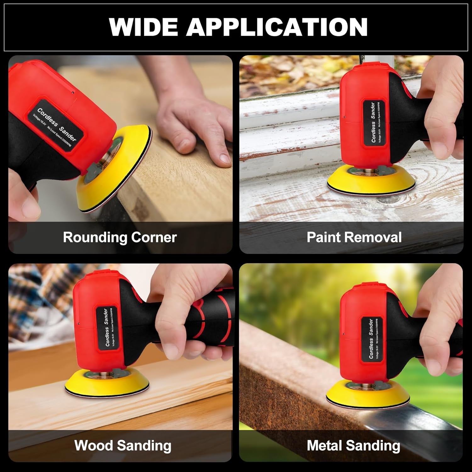 Cordless Sander, 3" Palm Sander with 16.8V 3.0Ah Li-ion Battery, 3500RPM Mini