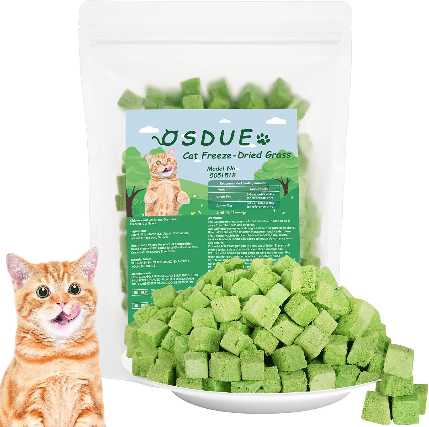 Cat Grass Teething Stick, 100G Edible Freezed Drying Cat Grass Granules Treats,