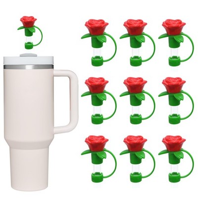 9 Pack 3D Rose Straw Covers Cap for Tumblers, 10mm Cute Red Rose Dust-Proof S...