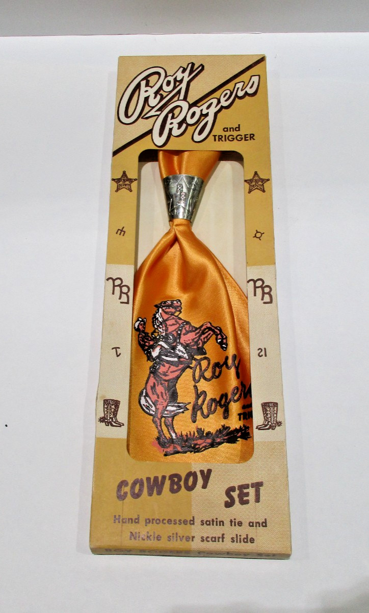 Roy Rogers & Trigger Cowboy Set No.97RR Satin Tie Nickle Silver Scarf Slide + ID