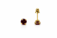 14K Solid Yellow Gold 4mm Round Birthstone screw back Earrings