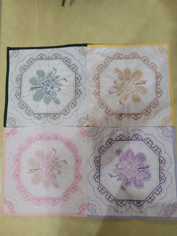 Cross Stich Quilted Table Topper 31 x 31