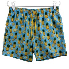 Franks Mens Blue Pineapple Print Swim Trunks Board Shorts Mesh Lining Large