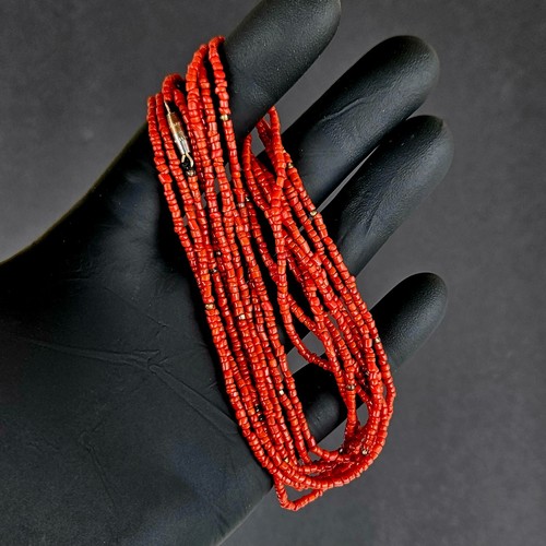 Collar de cuentas de coral rojo sin teñir natural vintage 40" - Imagen 7 de 8