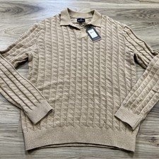 Ben Sherman Open Polo Collar Knit Sweater Camel Tan Men's Medium BS35SR214 109