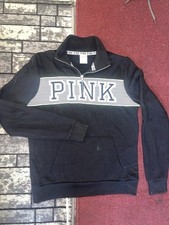Victoria's Secret PINK H Zip Black White Fleece Pullover Sweatshirt Jacket S