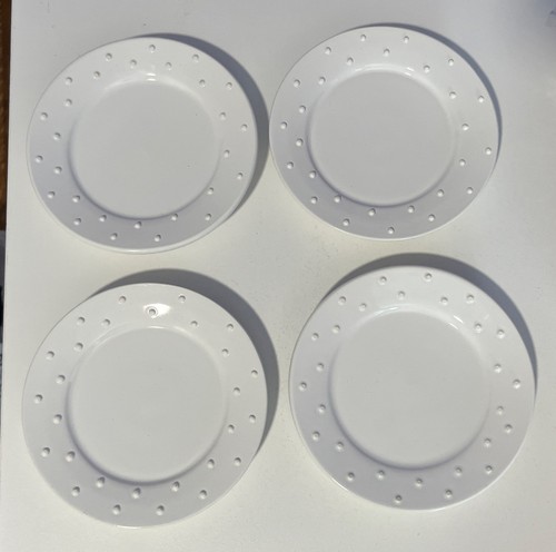 Set of 4 Cute Round 5" White Dotted Edge Pillar Candle Plates 06333 - Picture 2 of 11