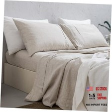 100 Washed French Linen Sheet Set--Nature Linen Color California King Natural