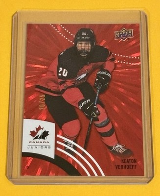   Keaton Verhoeff 2025 Upper Deck Canada #12 RED Outburst 20/25 RC North Dakota