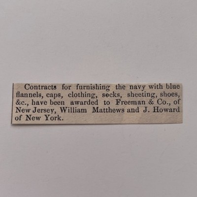 Contracts Awarded to Freeman & Co. 1871 Worcester MA Clipping TAJ8-S77