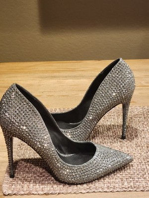 Steve Madden Daisie Gray Rhinestone Shiny Bling Pumps Stilletto Size 7.5 Wedding