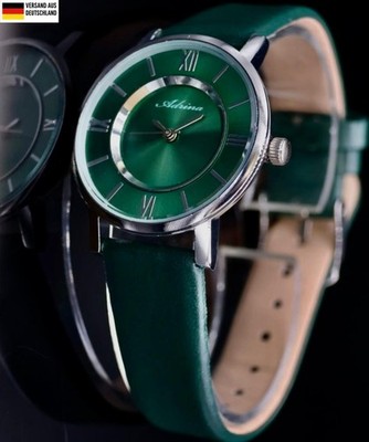 Mega Edle Adrina Damen Frauen Armband Uhr Grün Gold Farben Damenuhr Mineralglas