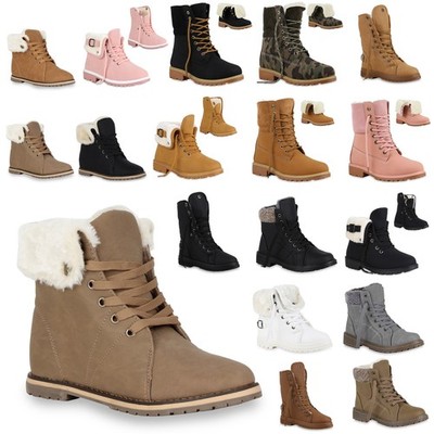 VAN HILL Damen Stiefeletten Worker Boots Winter Schuhe Warm Gefüttert Trendy
