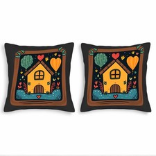 Whimsical Floral Throw Pillow Covers 18x18in Set of 2 -Cozy House  Heart Motifs