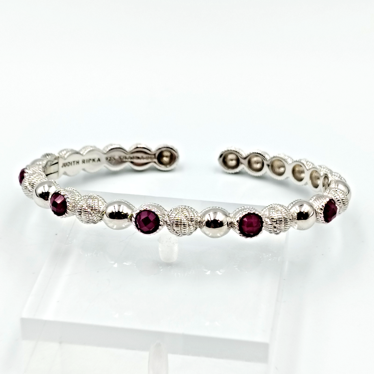 QVC Judith Ripka Sterling Silver 925 Ruby Hinged Cuff Bracelet