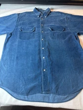 Vintage Eddie Baver Blue Corduroy Button-Down Shirt With Pockets For Men large