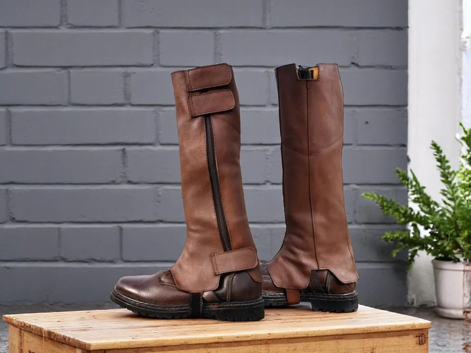 Cubiertas para botas de cuero Boba Fett Bo-Katan Mandalorian Cosplay Disfraz Marrón Polainas Foto 3 de 4